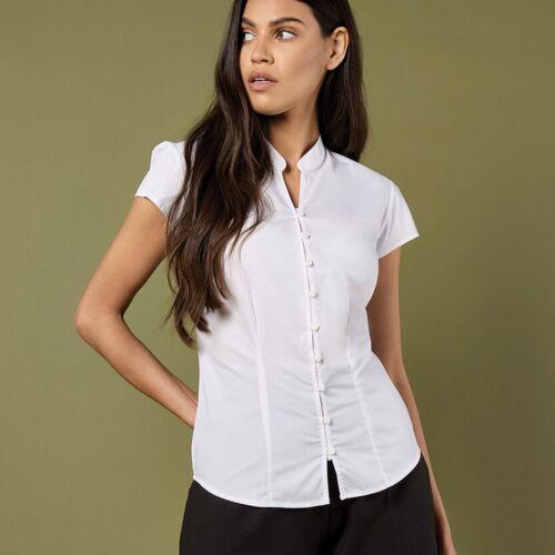 Women's continental blouse mandarin collar cap sleeve (tailored fit) Thumbnail