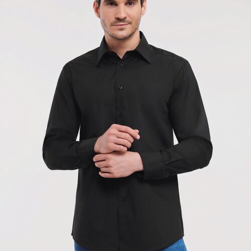 Long sleeve polycotton easycare fitted poplin shirt Thumbnail